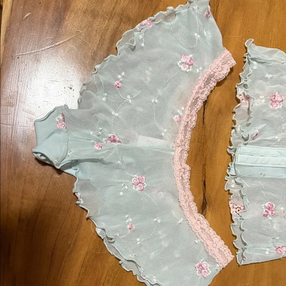 Vintage Floral Lace Victoria Secret  Lingerie Set - Mint Green - Picture 8 of 9